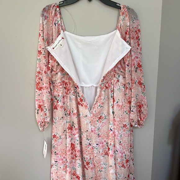 Poppies and Roses Long-Sleeve Ruched Bodice Floral Printed Knit Shift Dress - Picture 6 of 15